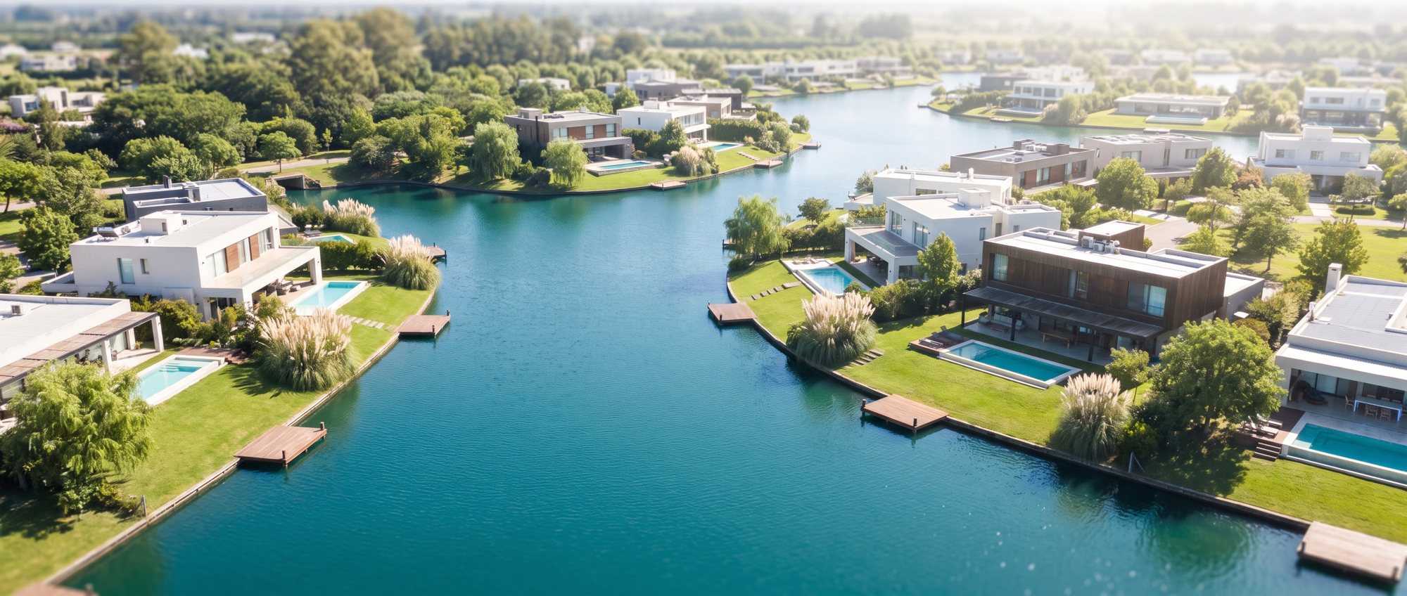 Laguna de un barrio con canales navegables