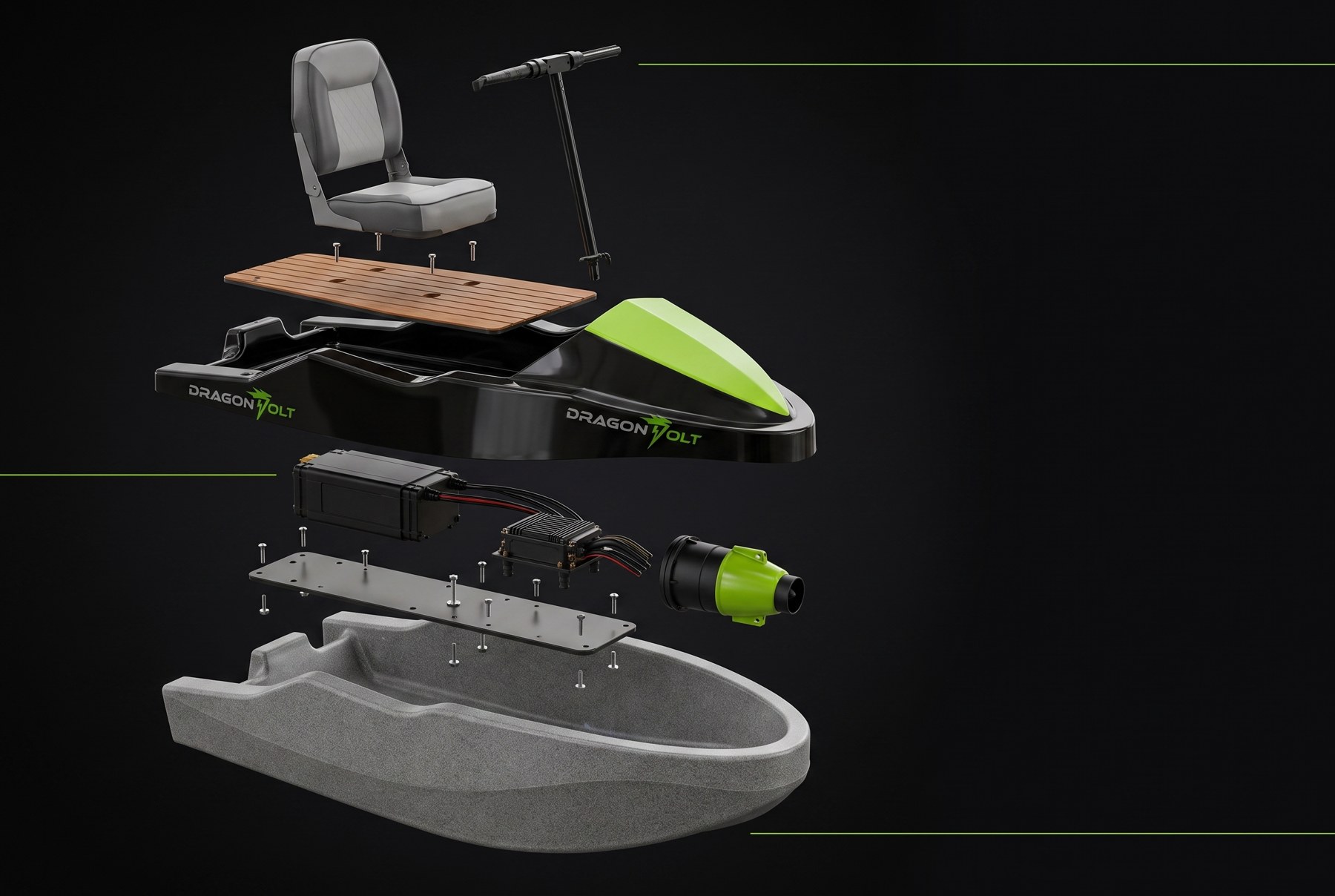Vista explosionada del Electric Kart Boat